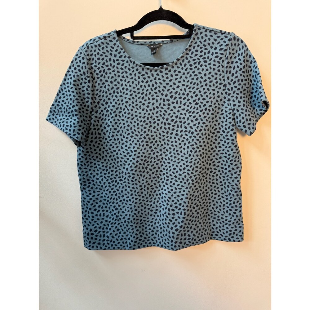 Ann Taylor Blue Black Spotted Short Sleeve Blouse Size S